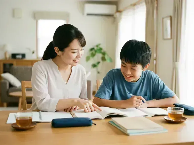 マンツーマン指導の様子 - 講師と生徒が1対1で向き合い、生徒の理解度に合わせて丁寧に指導している風景